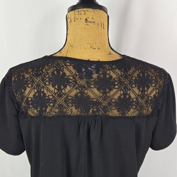 AUW Black Lace Blouse Large Date Night Cocktail Top‎ Flutter Sleeve Chic - Picture 10 of 11